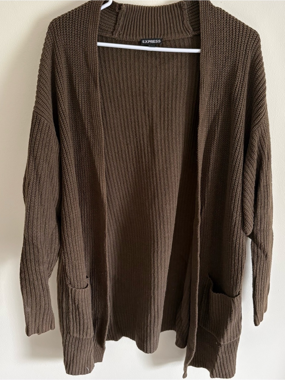 Express Olive Green Open-Front Ribbed Knit Cardigan Size XS